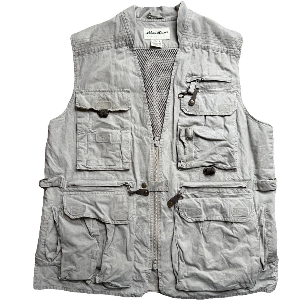 Eddie Bauer Vest Mens Size M Khaki Photography Hunting Fishing Camping Safari